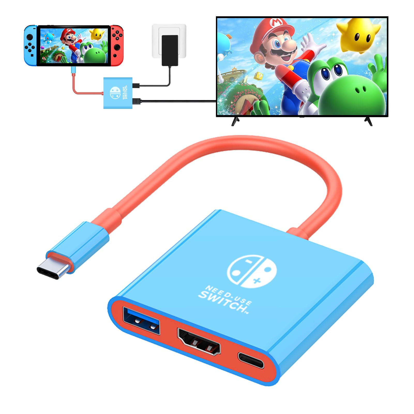 DUEQID Adaptador USB C a HDMI para NS Switch/OLED, Dock 3 en 1 TV Switch Adaptador con Cable HDMI 4K 100 W Tipo C de Carga, Compatible con NS Switch/OLED, Steam Deck, Smartphones, PC