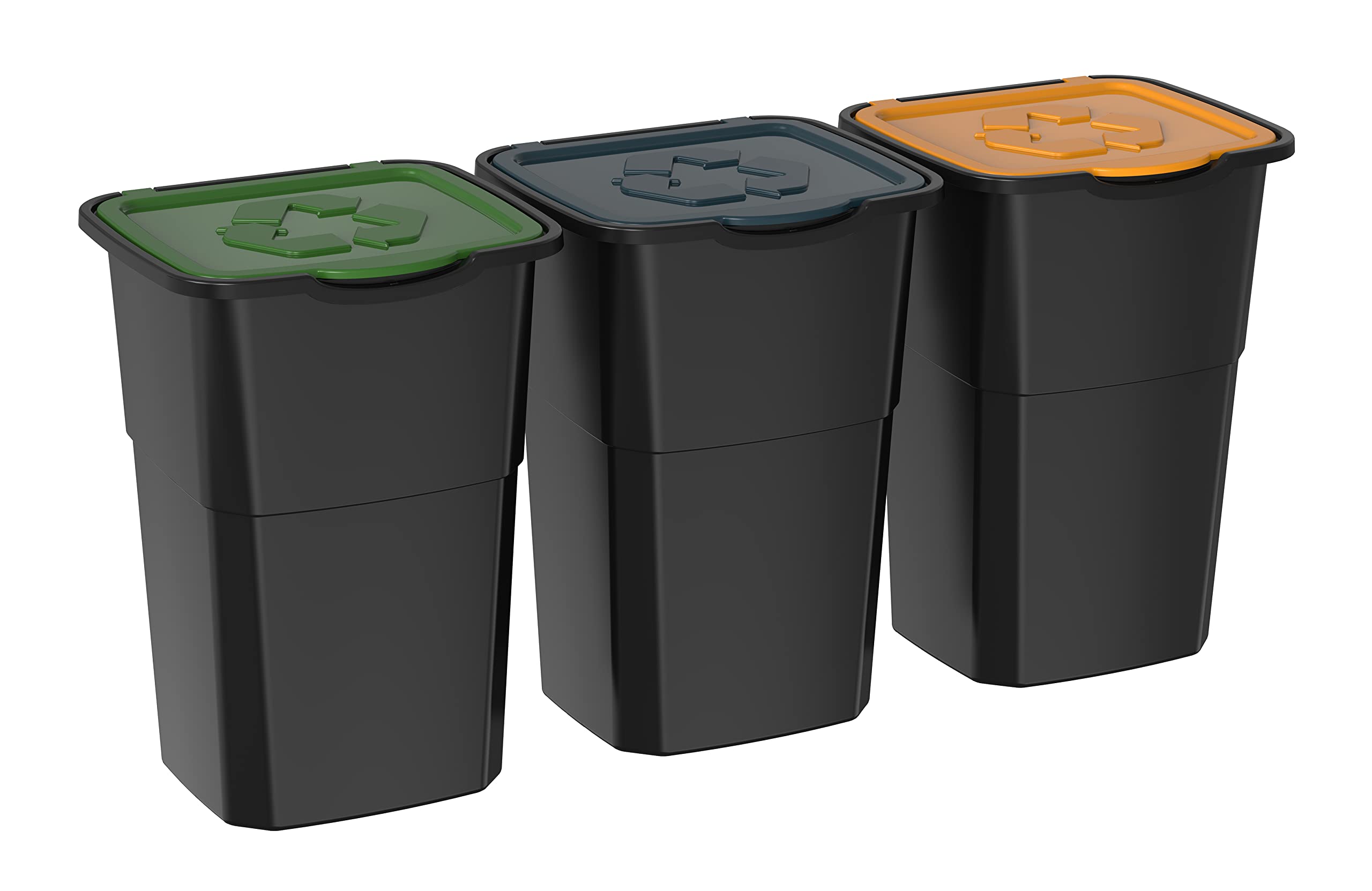 DEA HOME pattumiera per raccolta differenziata ECO3, con 3 scomparti da 50 litri ciascuno, in plastica, da interni ed esterni, colore nero.