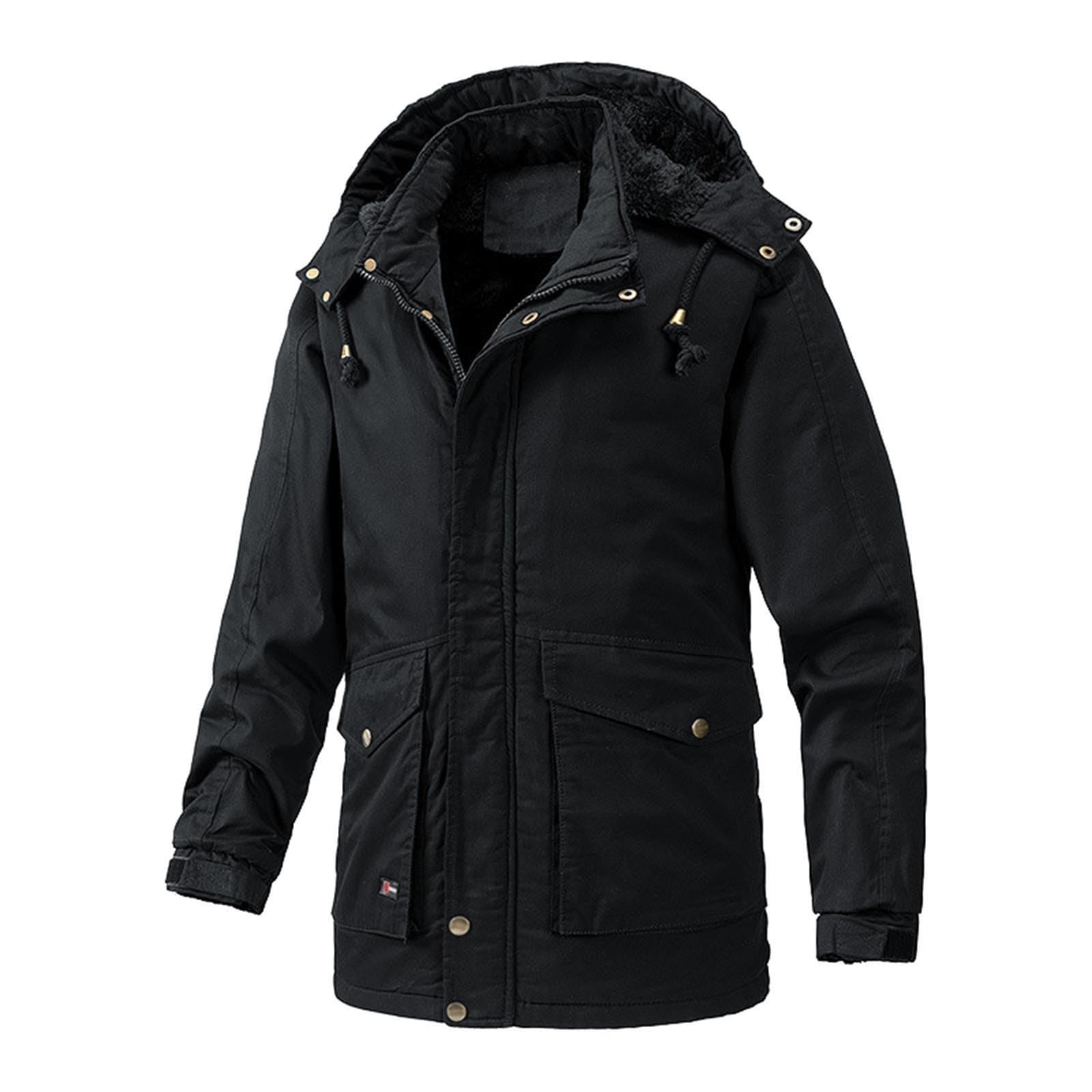 Winterjacke Herren Warm Gefüttert Jacke Fleece Winterparka Winddicht Outdoor Übergangsjacke mit Abnehmbarer Kapuze