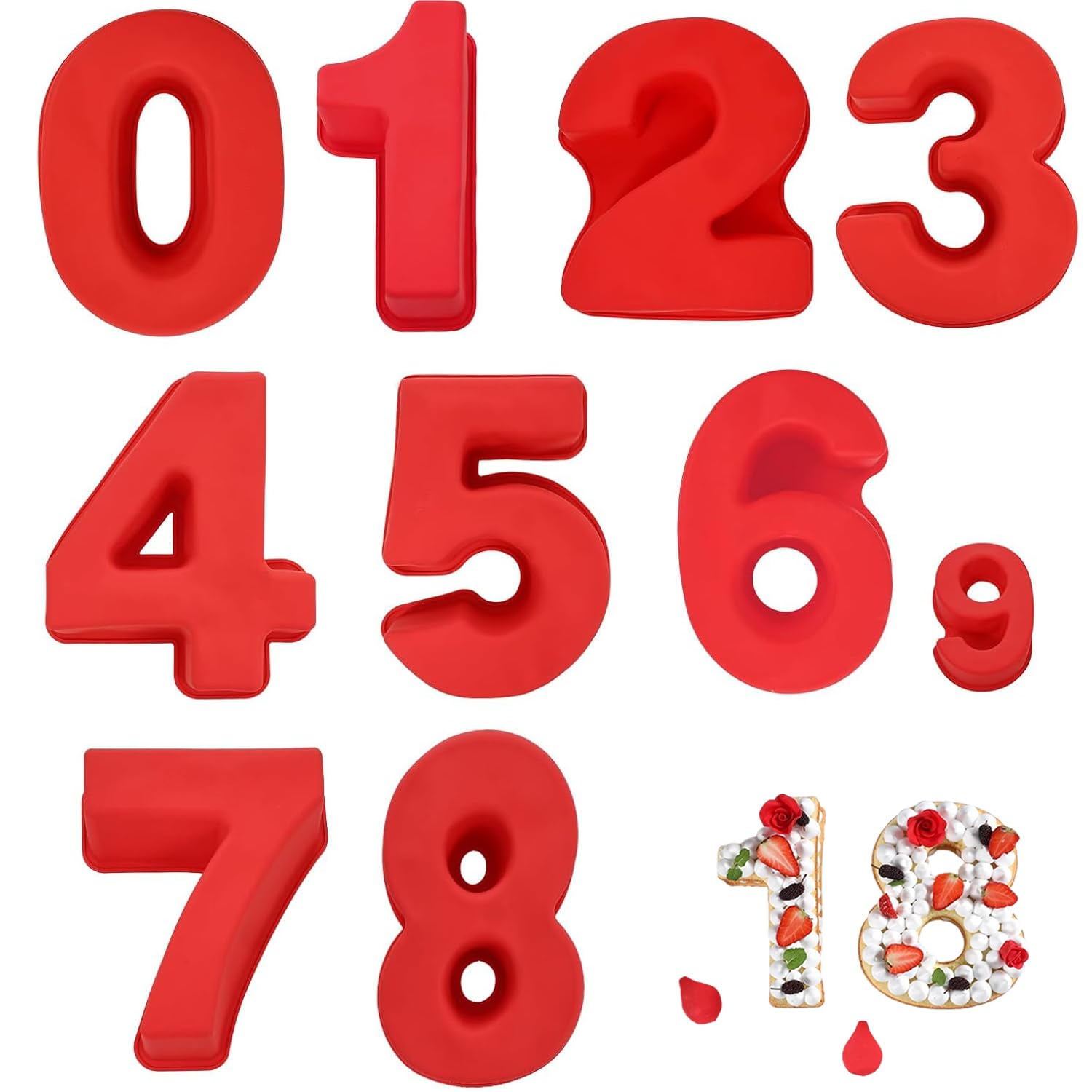 wintfarm 9 Pcs 10 inch Number Cake Tins,3D Silicone Number Cake Moulds for Baking,Non-Stick Large DIY Baking Forms for Birthday and Anniversary