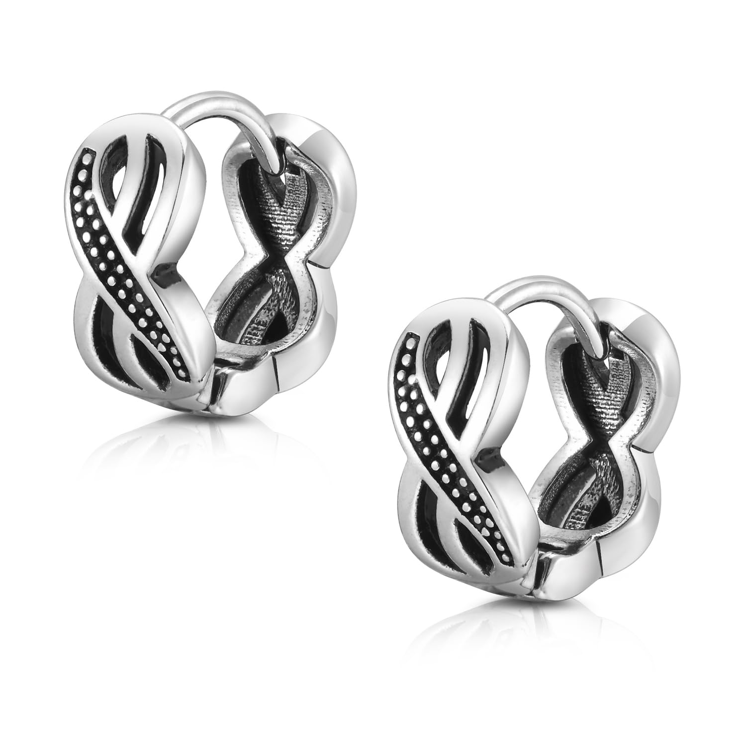 peora Silver Plated Stainless Steel Fancy Hoop Huggie Earrings Fashion Jewellery Gift for Men & Boys-picture-11