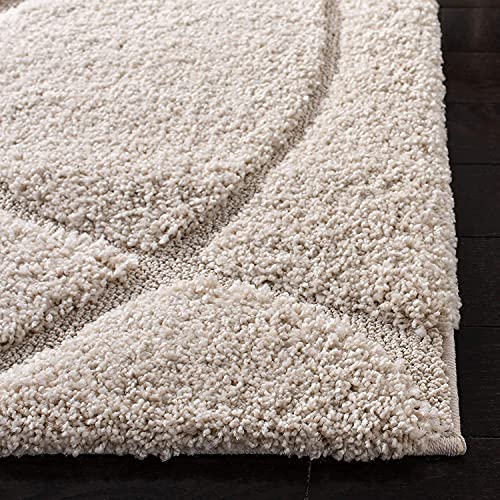 Image of Geometric Wave Shaggy Carpet for Living Room, Bedroom, High Low Design Finish Microfiber 1.8 Inch Pile High, 9x12 Feet Ivory|Ivory Color