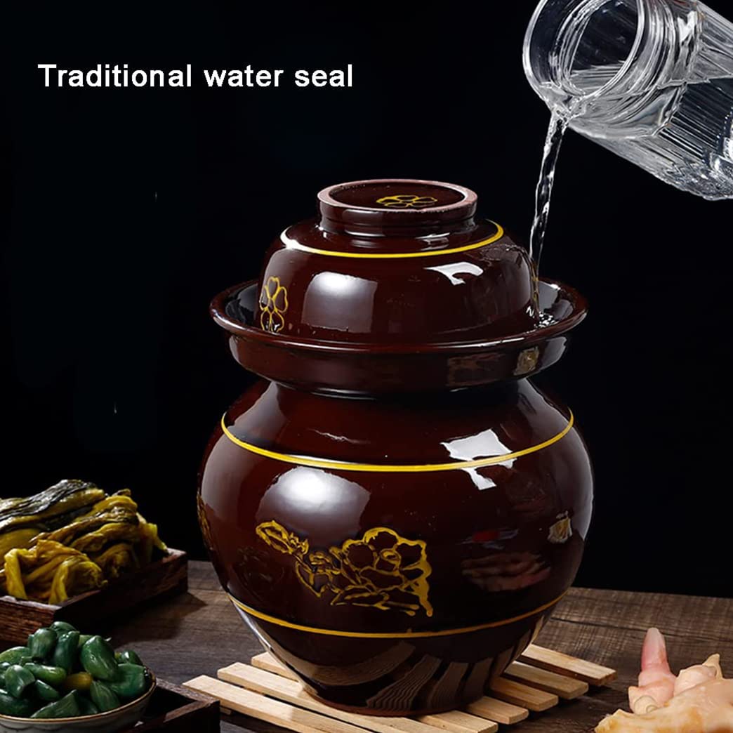 Ceramiczny słoik na marynaty z pokrywkami, duży tradycyjny chiński porcelanowy słoik do marynowania, ceramiczny garnek fermentacyjny z uszczelką wodną pokrywką śluzy powietrznej, garnek z kapustą