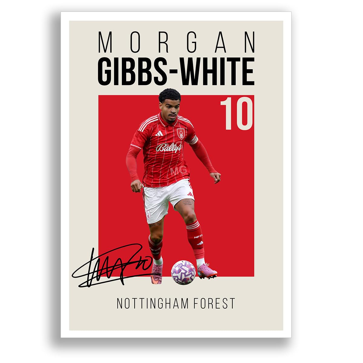 Morgan Gibbs-White Nottingham Forest Signed Photo Poster Print Picture Display Framed Autograph Memorabilia for Football Fans Gift England (A4 poster Only Cream)