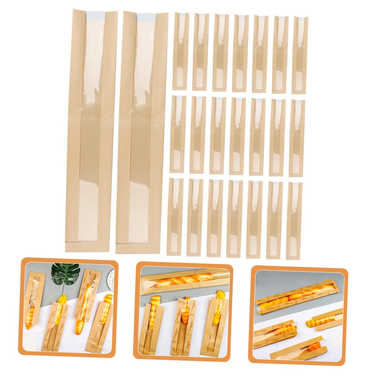 Homoyoyo 100 piezas Pan Francés con Ventana Bolsas Kraft para Repostería Papel para Empaquetar Donas Galletas y Bollería Aptas para Panaderías y Cafeterías