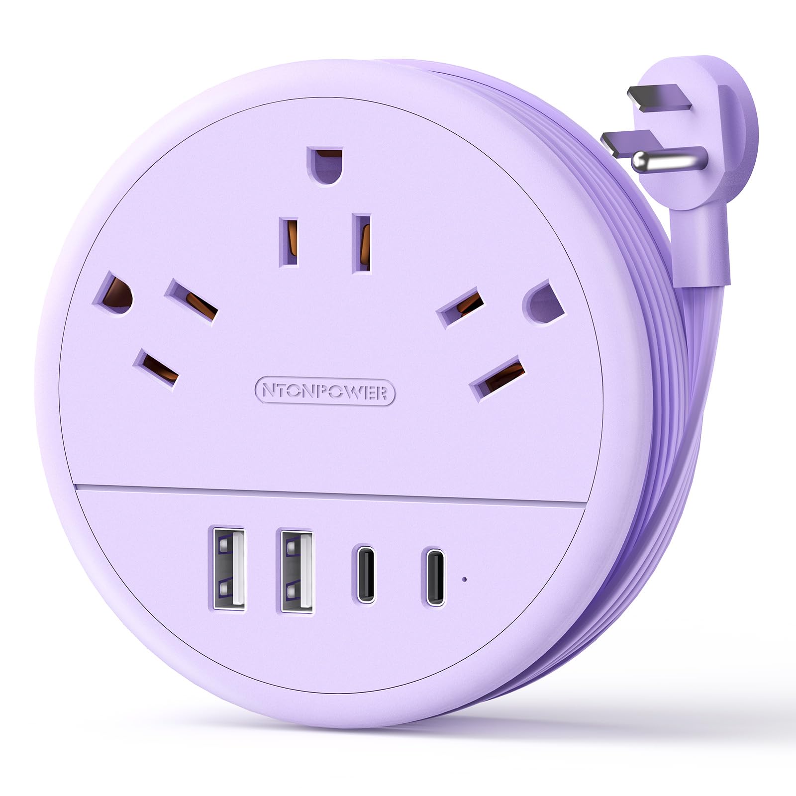 NTONPOWER Purple Travel Power Strip with 3 AC Outlet 4 USB(2 USB C), Dorm Room Essentials 4FT Flat Extension Cord, Purple Desk Accessories Compact fo