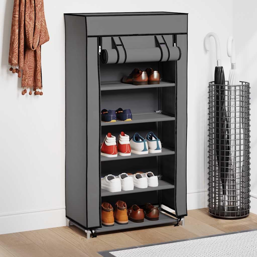 Schuhschrank mit Abdeckung Grau 58 x 28 x 106 cm Stoff, 5 Ebenen Schuhregal, platzsparend und stapelbar, Schuhaufbewahrung für Flur Diele Eingang, Organizer mit Staubschutz