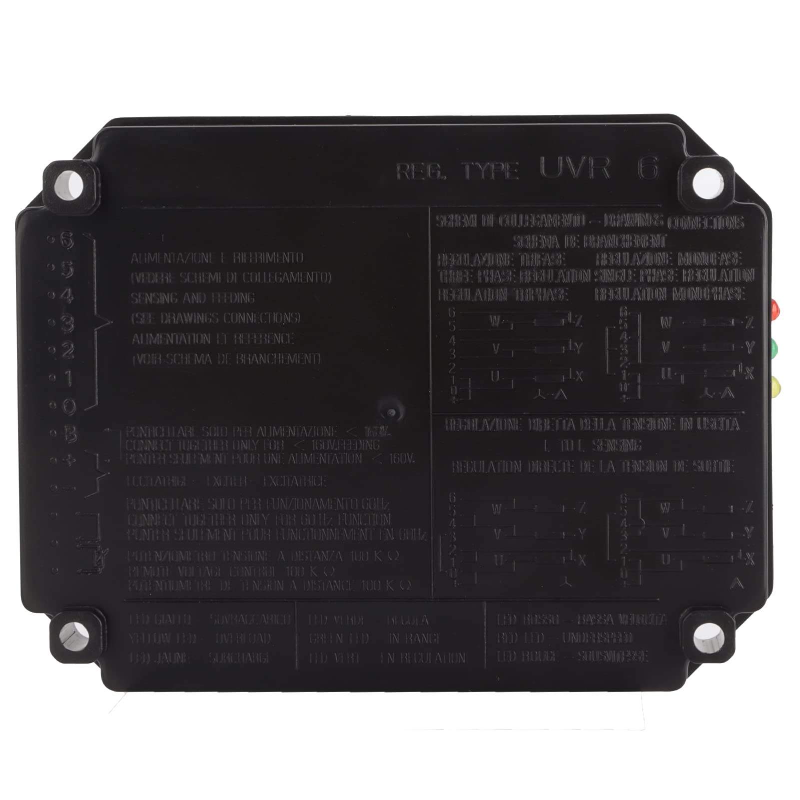Regolatore di tensione, protezione multipla UVR6 50/60Hz AVR Regolatore di tensione automatico di buona stabilità per generatori brushless