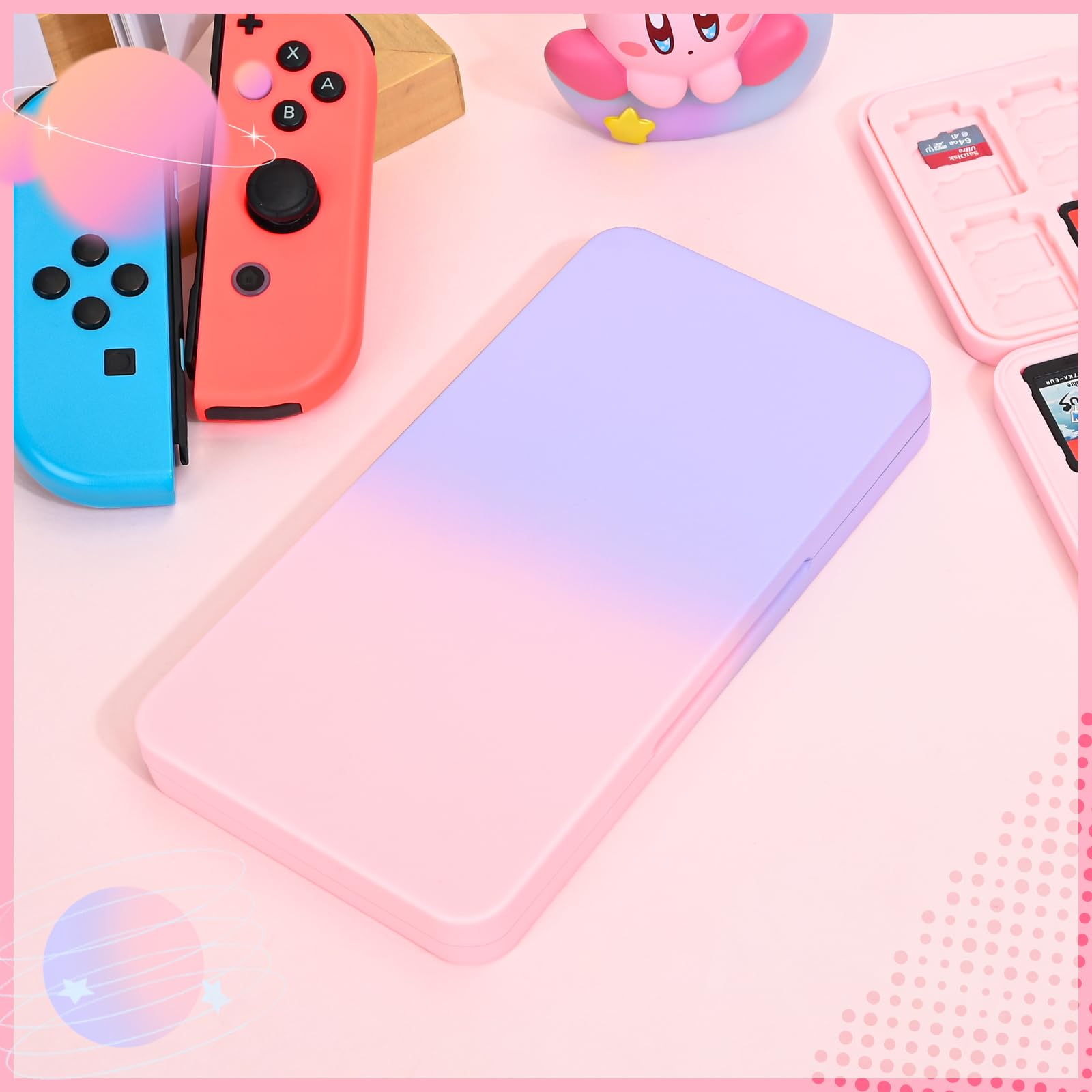 DLseego Étui pour Cartes de Jeu Compatible avec Switch/Switch OLED/Switch Lite,Carte de Jeu Support Rangement avec 24 Cartes de Jeu et 48 Emplacements pour Carte Micro SD-Rose Violet Dégradé