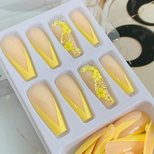 Miniatura 5 de Uñas postizas largas a presión, punta francesa de bailarina, 24 uñas postizas reutilizables de cobertura completa con pestañas adhesivas, uñas