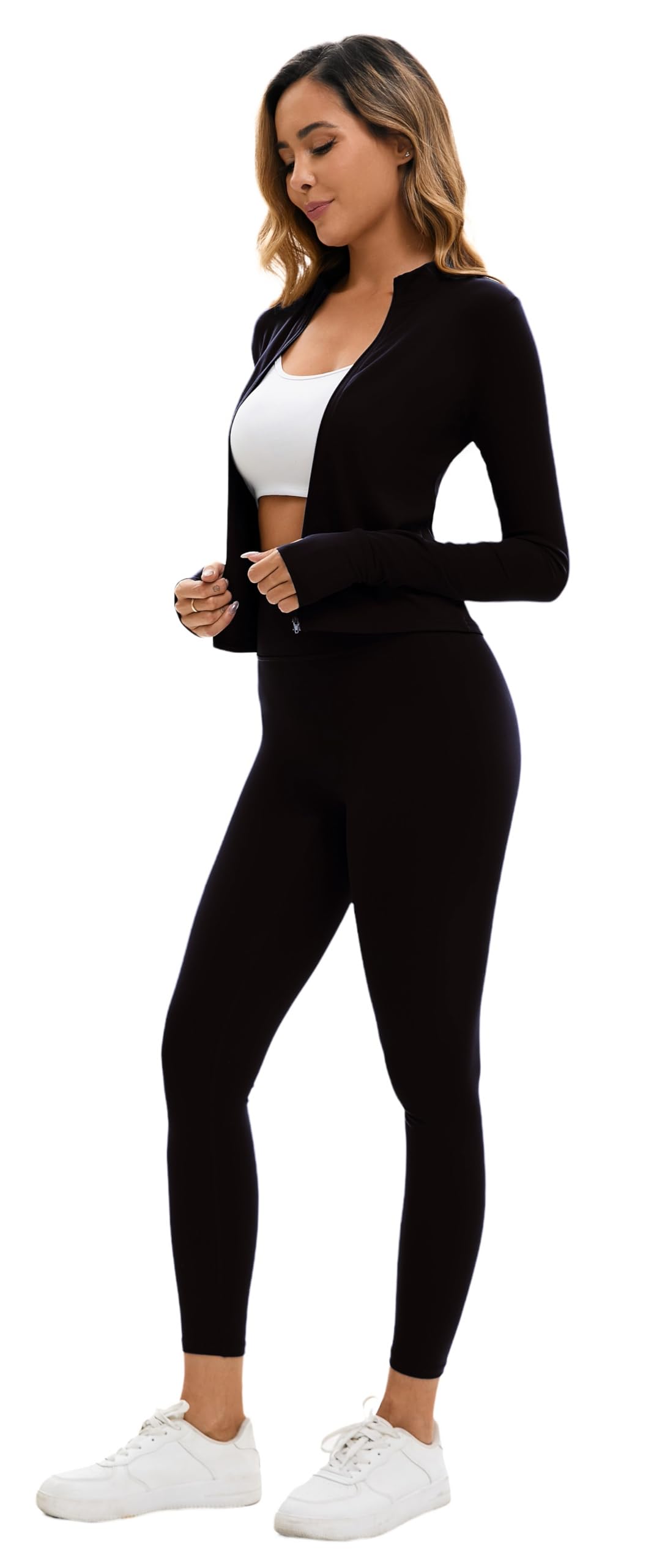 Yknktstc Womens Two Piece Tracksuit Set Long Sleeve Zipper Jacket with Athletic High Waist Leggings Workout Outfit