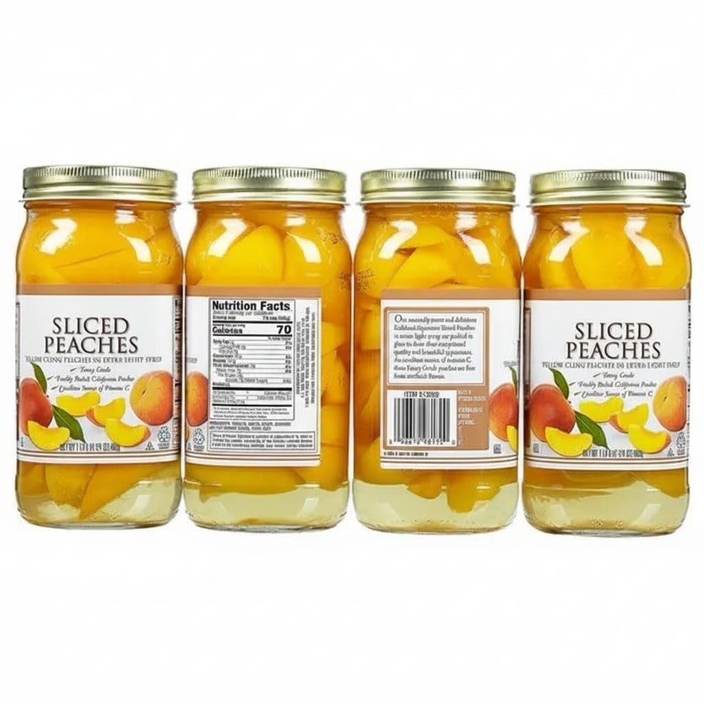 Sliced Peaches, 24 oz, 4 count Glass Jar total 96 oz, Perfect for lunchboxes or for an on-the-go snack