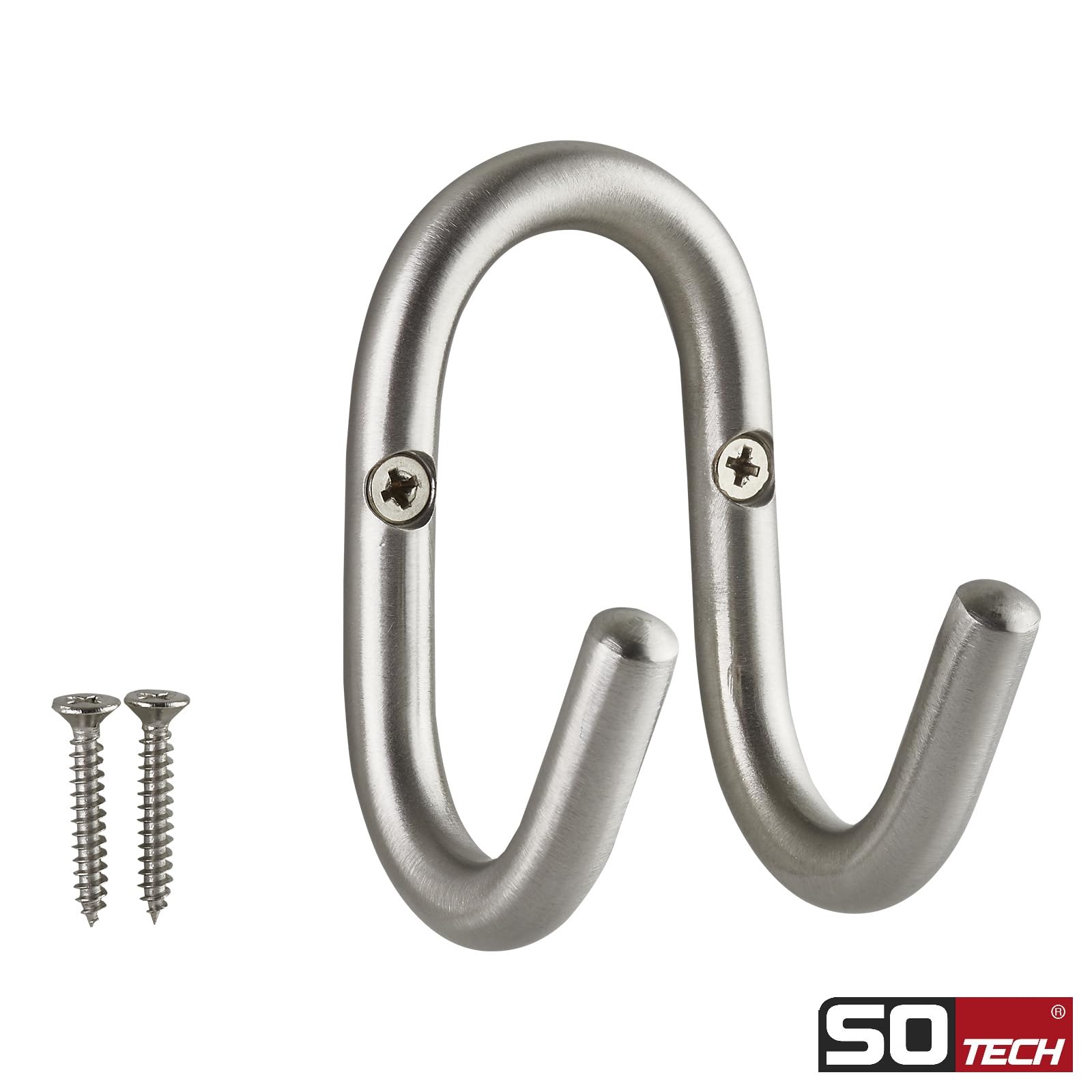 SOTECH Juego de 5 percheros FARA 88 x 51 mm, auténtico acero inoxidable cepillado, ganchos para ropa, ganchos para pared, ganchos para chaquetas