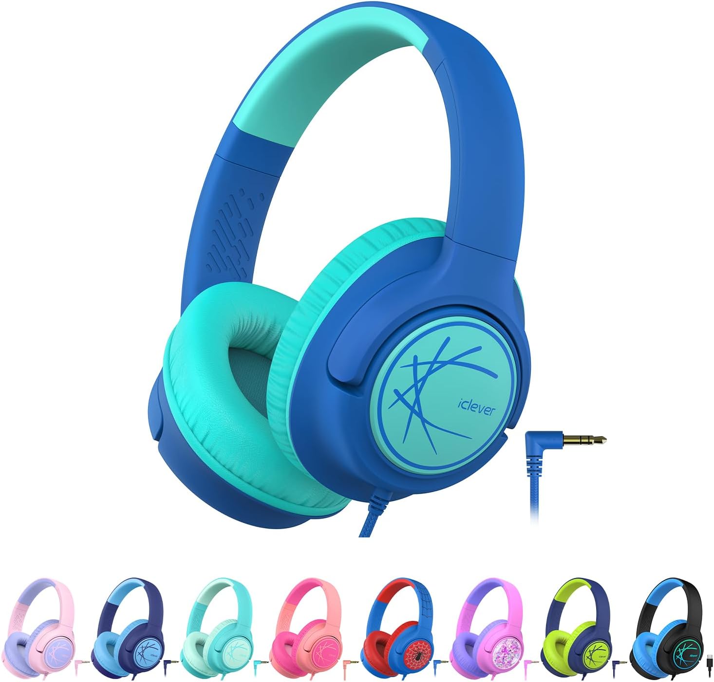 iClever Kids Headphones, Wired Headphones for Kids 85dBA Safe Volume Limit, Stereo Sound Foldable Adjustable Over Ear, 3.5mm Jack Boys Girls Childrens Headphone for School/Travel/Tablet/PC, Blue