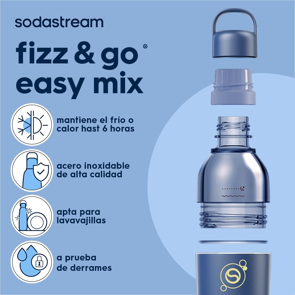 SodaStream Easy Mix - Botella térmica de acero inoxidable 0,7L, azul