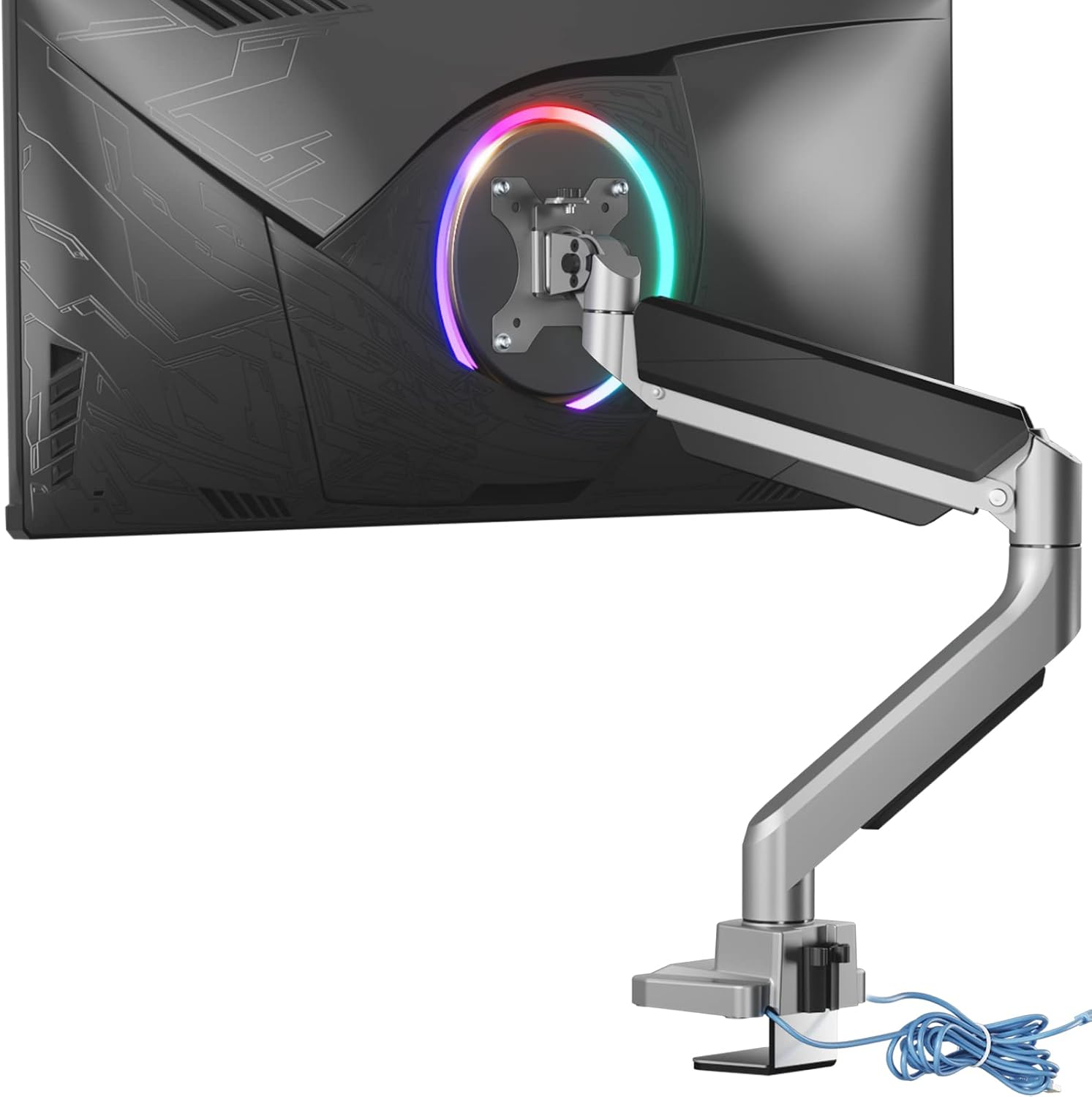 WALI Single Monitor Stand Mount Arm, for Desk Fully Adjustable Gas Spring Desk Mount, with 2 Easily Accessible USB 3.0 Ports, for Display Up to 35 Inch, 33lbs, (GSMU001), Silver