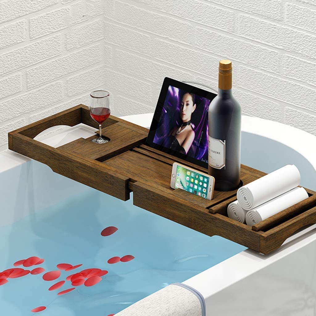 Bandeja para bañera, juego de estantes telescópicos antideslizantes, laterales extensibles para todas las bañeras, bandeja de baño duradera y funcional