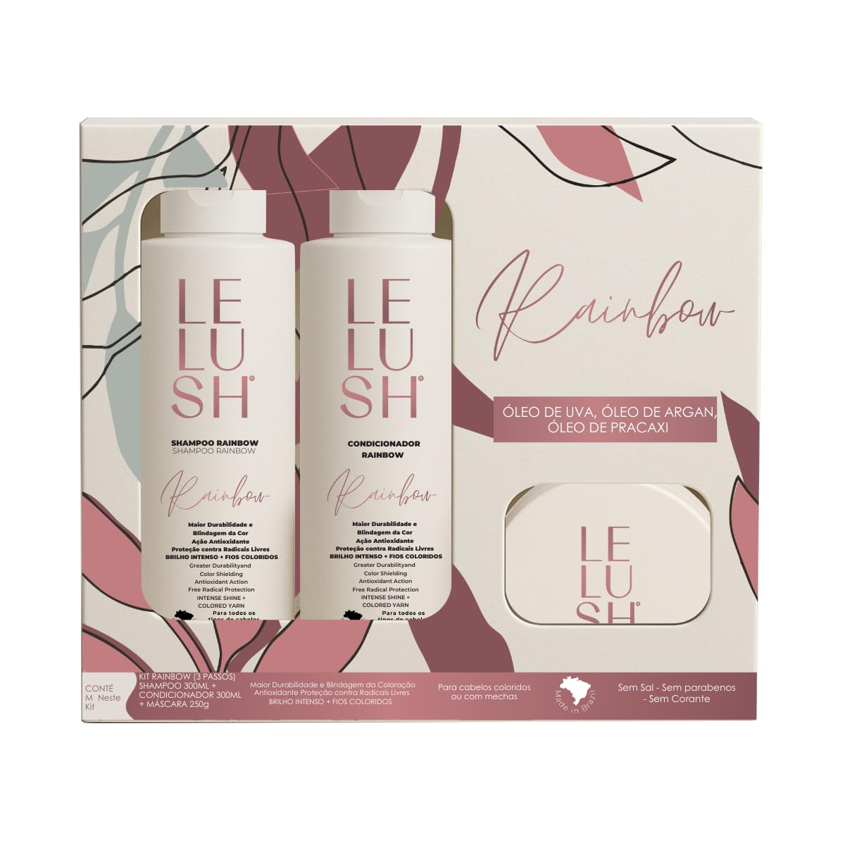 Kit Shampoo, Máscara e Condicionador p/Cabelos Coloridos Rainbow LELUSH