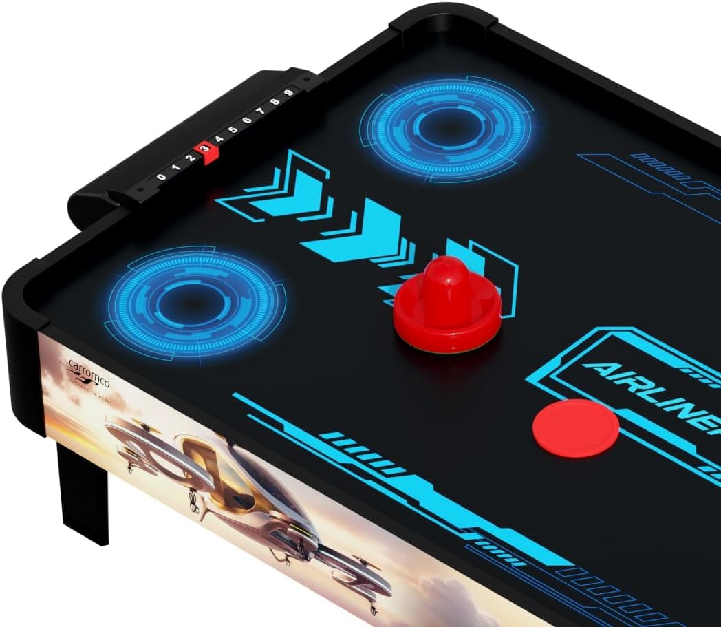 Carromco Airliner-XM Air Hockey, Jeu de Table avec Ventilateur et Moteur pour 2 Joueurs, 4 poussoirs et 4 palets Inclus