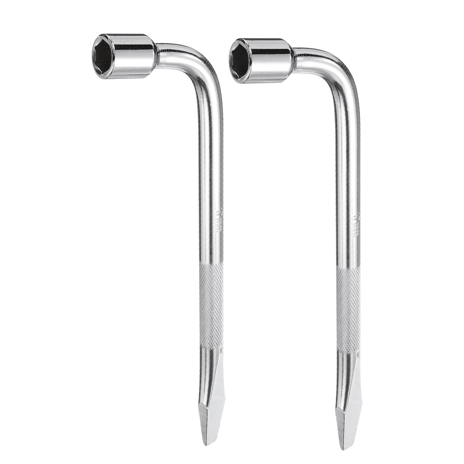HARFINGTON 2pcs Car Spare Tire Lug Wrench 17mm Carbon Steel l Type Slotted End Hexagon Socket Wrench L-Shaped Tire Repair Tool for Automobile Repair