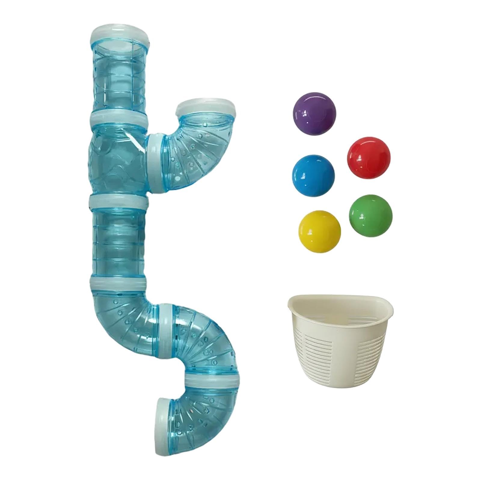 Busy Board Diy Tube Sensory Board Accessories For Toddlers, Montessori Activity Board Parts With Balls And Basket, Early Learning Motor Skills Toy Blue 55cm