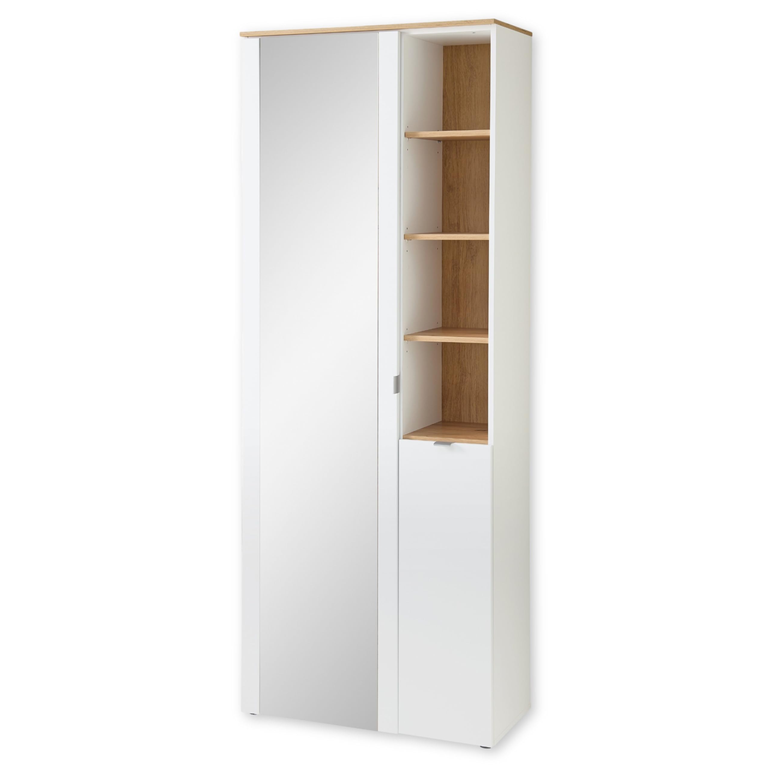 BARI Garderobenschrank mit Spiegel in Weiß, Artisan Eiche Optik FSC-zertifiziert - Moderner Flurgarderoben Schrank mit viel Stauraum - 78 x 202 x 38 cm (B/H/T)