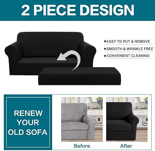 Miniatura 4 de Turquoize Funda elástica para sofá de 2 piezas, funda para sofá de 2 cojines, fundas protectoras de muebles lavables con parte inferior elástica con