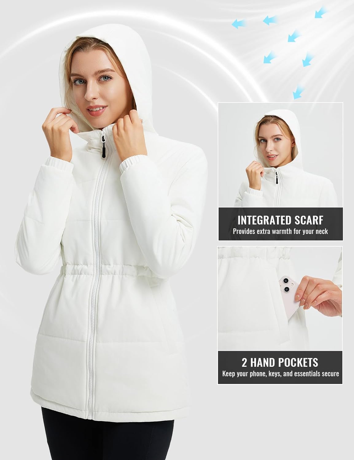 baleaf Women's Winter Coat Long Puffer Jacket Quilted Jackets with Hood Warm Running Insulated Hiking Snow - Image 6