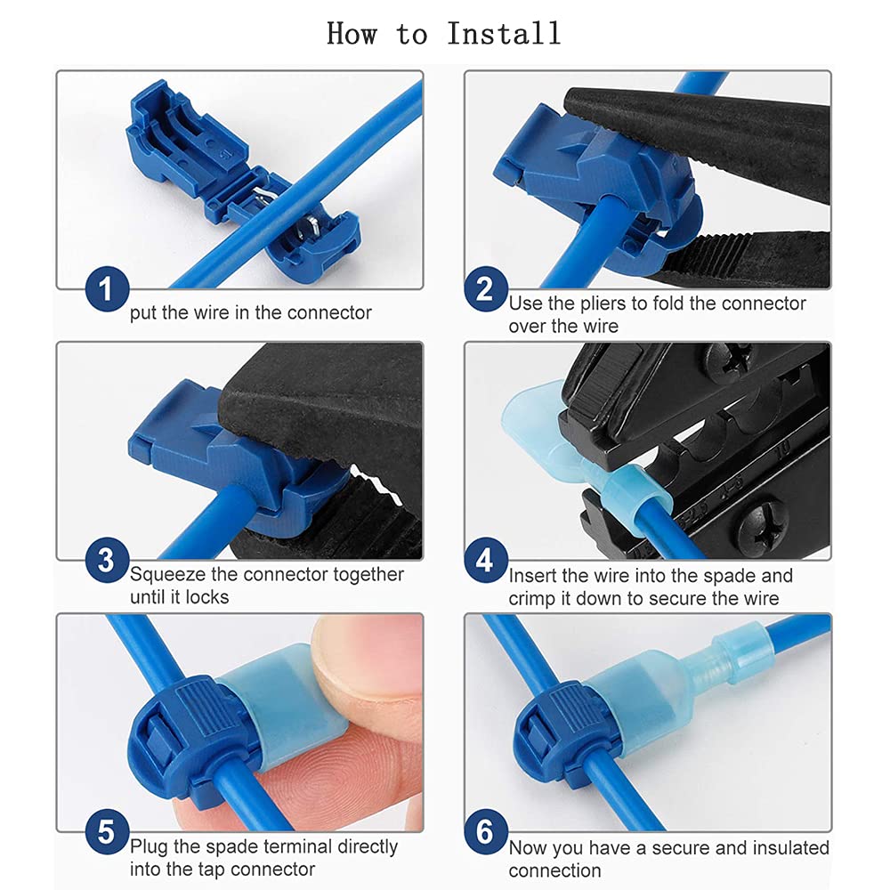 Aiqeer 100 Pcs  50 Pairs  T-Tap Self-Stripping Electrical Connectors Set Quick Splice T Tap Wire Terminal Block T Tap Quick Splice And Fully Insulated Male Spade Connector Red Blue Yellow