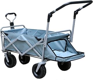 Składany wózek na kółkach z hamulcem, składaną ciężarówką Szerokie koła 600d Oxford Tkanina Duże kółko Regulowany uchwyt na zakupy Kemping Ogrodnictwo Imprezy sportowe,Gray