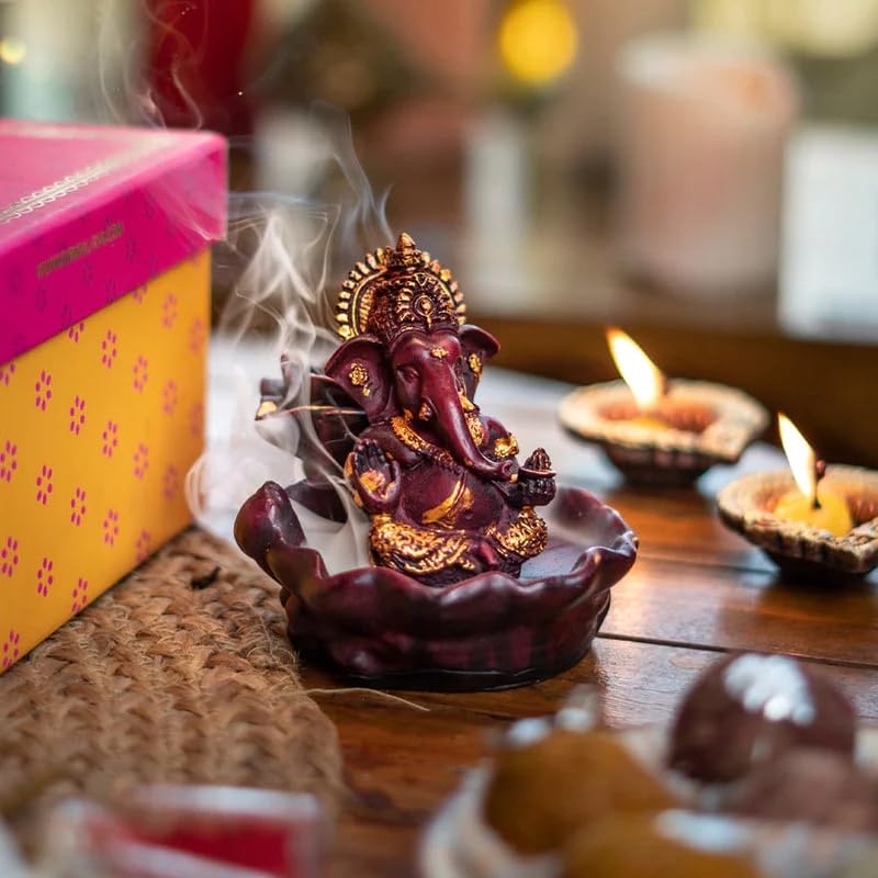 Image of Nirmalaya Premium Sacred Backflow Ganpati Idol Gift Box | Navratri & Housewarming Gift Set | Ganesha Idol with Backflow Incense Cones, Toran & Terracotta Diyas | Spiritual Diwali Pooja Gift Hamper