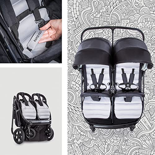 Hauck Rapid 3R Duo Geschwisterwagen bis 36 kg (Kinder 2x15 kg, Korb 2x3 kg) mit Liegefunktion ab Geburt, Kompakt faltbar, Große Räder, inkl. Adapter für zwei Hauck Autositze - schwarz grau