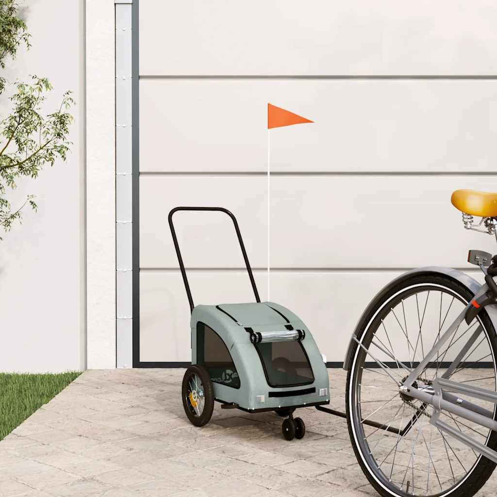 vidaXL Remolque de Bicicleta Mascotas Hierro Tela Oxford Gris, Remolque para Bicicletas, Remolque para Mascotas, Carrito para Bicicletas