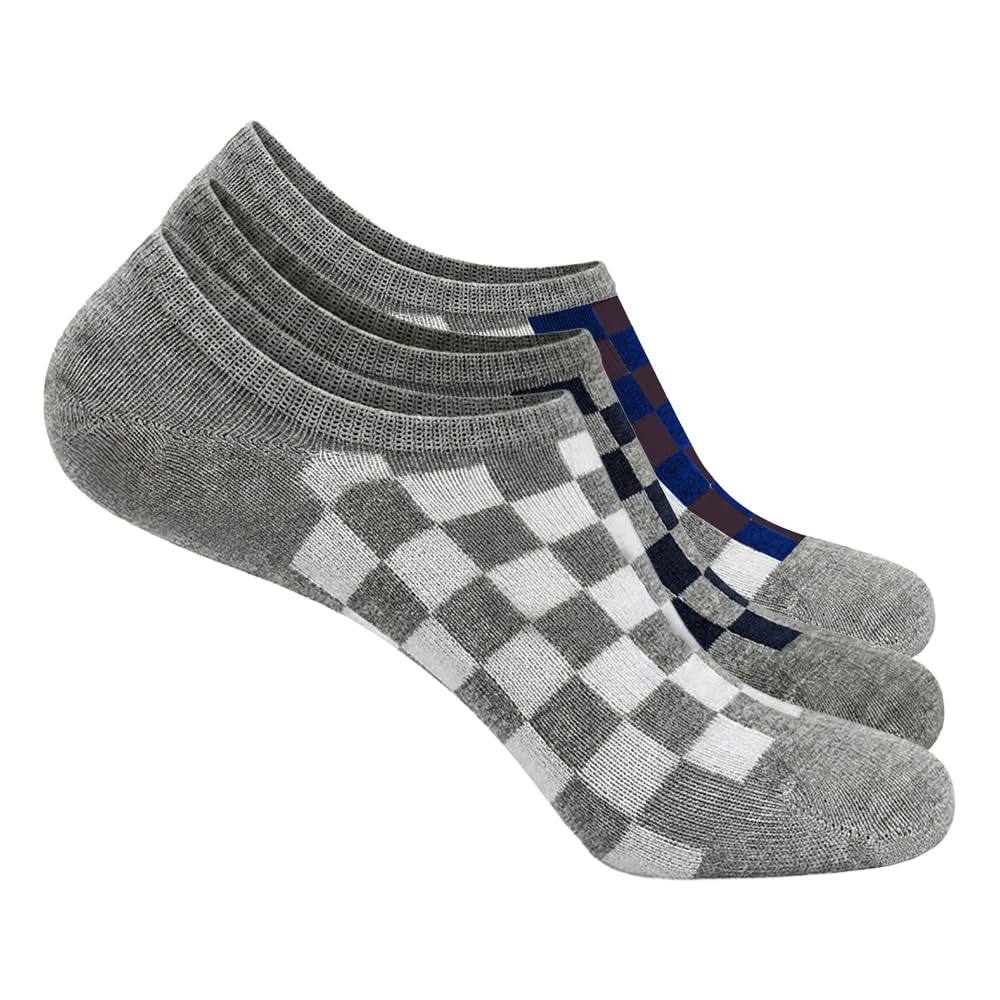 No Show Socks for Men & Women, Checkered, Cotton Blend, Breathable, Secure Stretch Fit, 3 Pack-picture-50