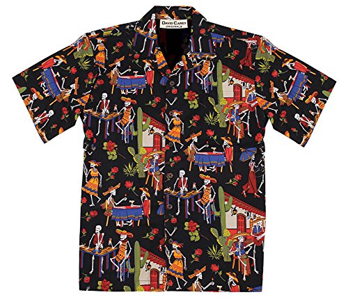 David Carey Day of The Dead Camp Shirt – Black – Button Up Collared Short Sleeve Mechanic Camp/Club Shirt