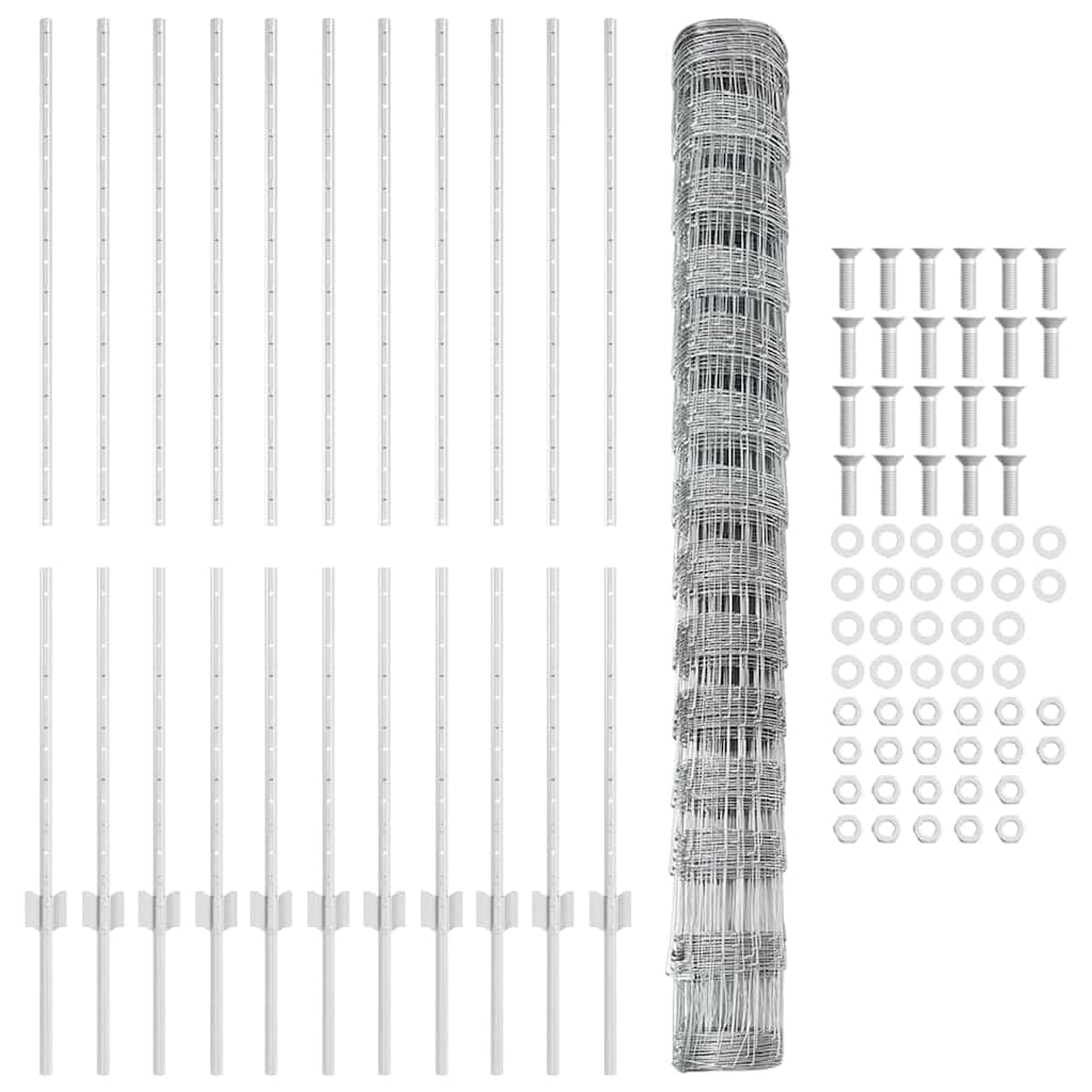 Ogrodzenie dzikiej zwierzyny ze słupkami, 25 x 1,4 m, stal ocynkowana, ogrodzenie ogrodzenie z siatką, do ogrodu, na taras, działkę, łącznie ze słupkami i zestawem montażowym