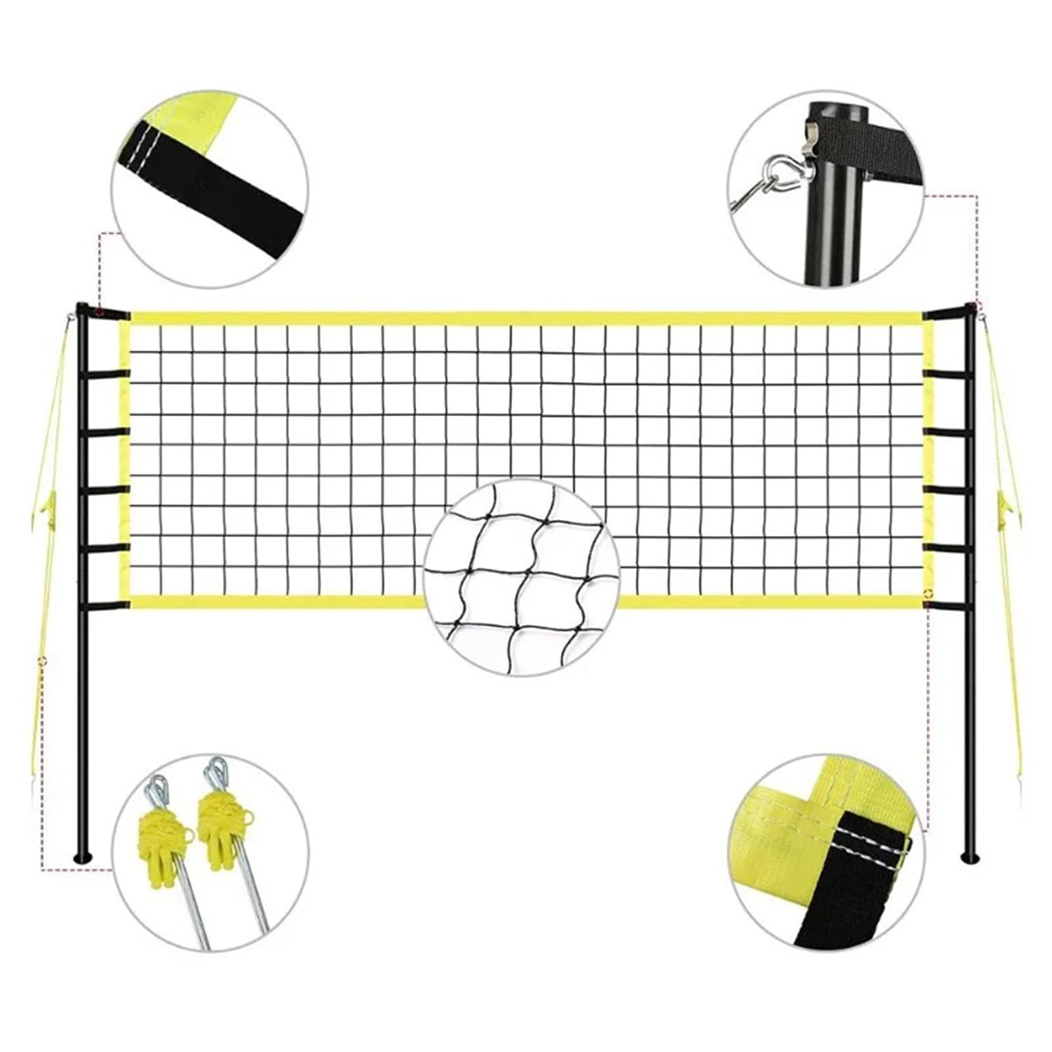 Set di rete da pallavolo, 9,5 m x 1 m, pieghevole, set completo di rete con pali in acciaio,Sistema di marcatura del campo, palloni da pallavolo e sacca portaoggetti, altezza regolabile