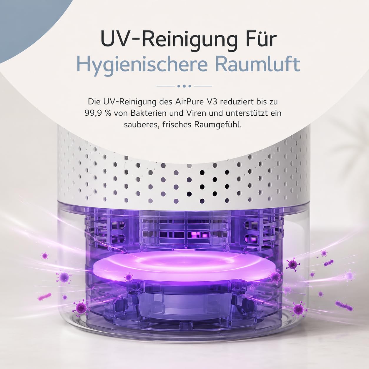 Seladi AirPure V3 | 3-in-1-Luftkühler, UV-Reiniger und Ionisator, Geräuscharmer Flügelloser Ventilator, Tragbarer Tisch und Stand Luftkühler für Alltag, Arbeit und Zuhause (Blau)
