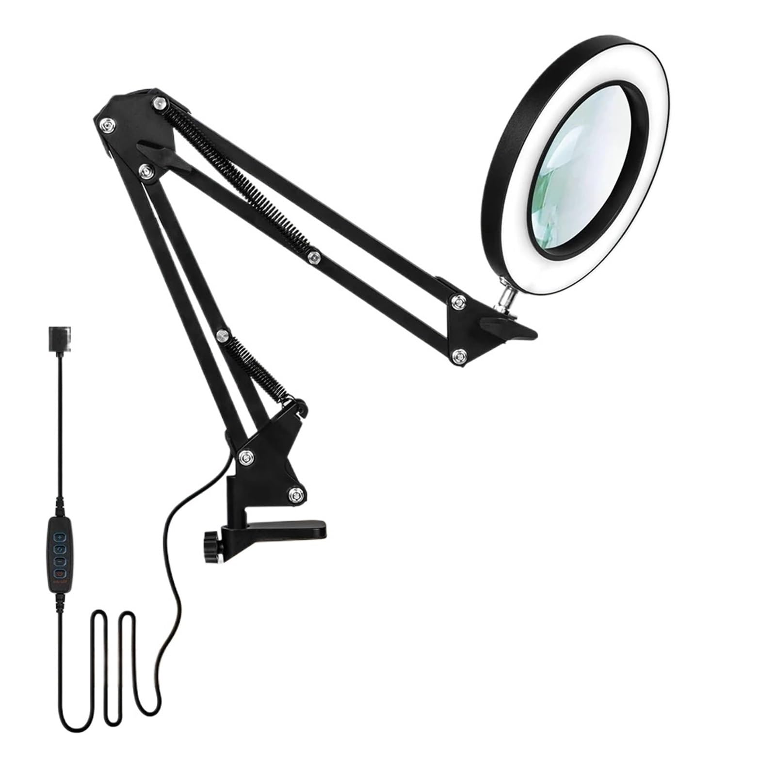 CKAFZMYJQBT Magnifying Glass with Light 3 Color Mode Stepless Dimmable Clamp Magnifier Adjustable Swing Arm LED Desk Lamp for Close Work