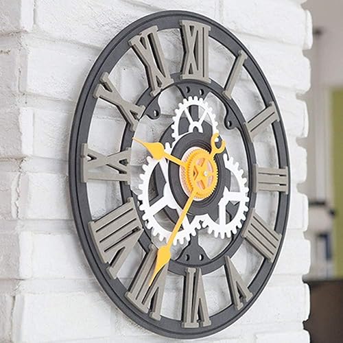 Miniatura 2 de Wall Clock BlackGrey Hanging Table Roman Numeral Gear Clock European Industrial Retro Personality Creative Wall Clock Living Room Bedroom Clock 430