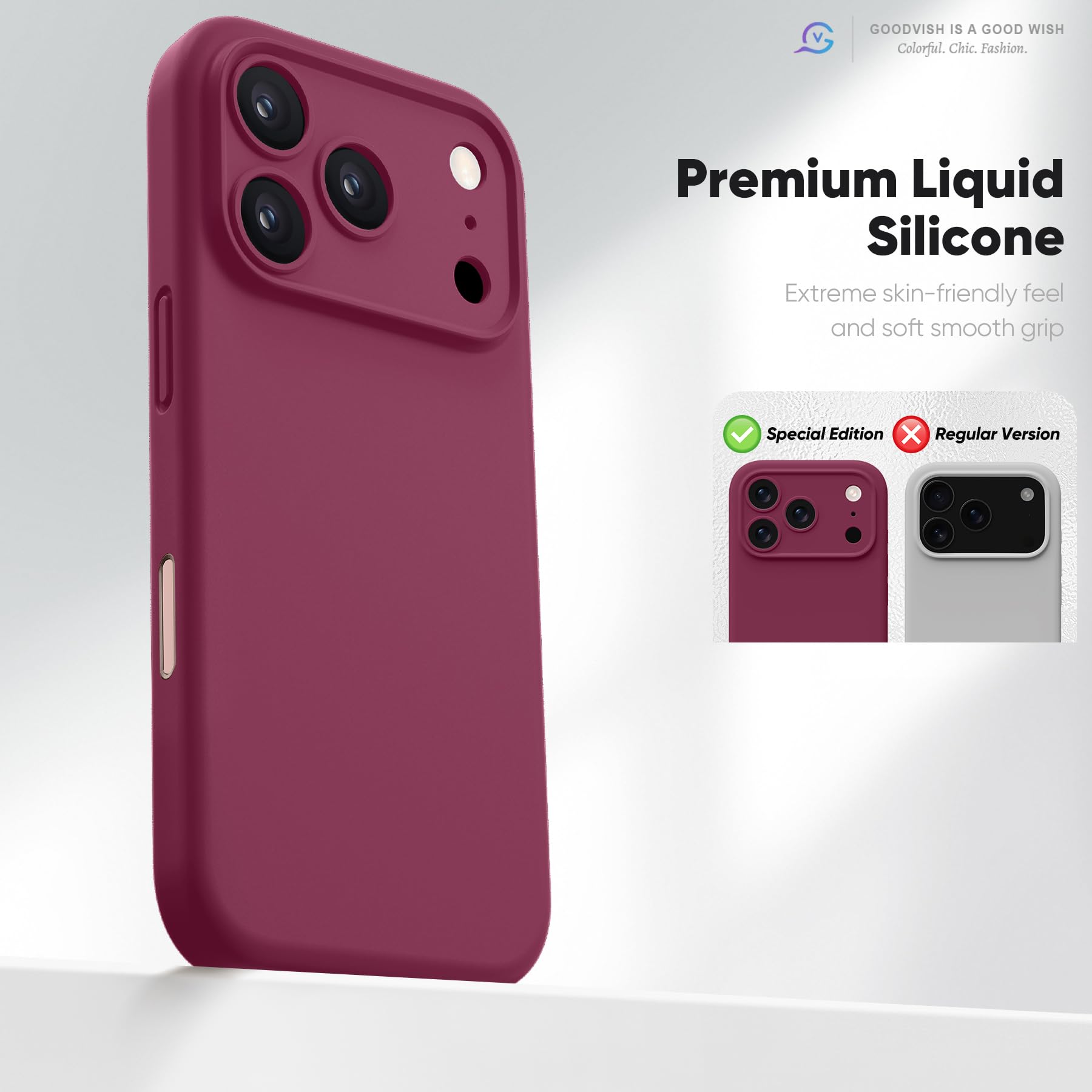 GOODVISH Magnetica Silicone Cover per iPhone 17 Pro Max 6.9", Custodia con 2x Vetro Temperato [Pulsante Controllo Fotocamera] 360° Protezione Anticaduta Case per Antiurto Resistente, Vino Rosso
