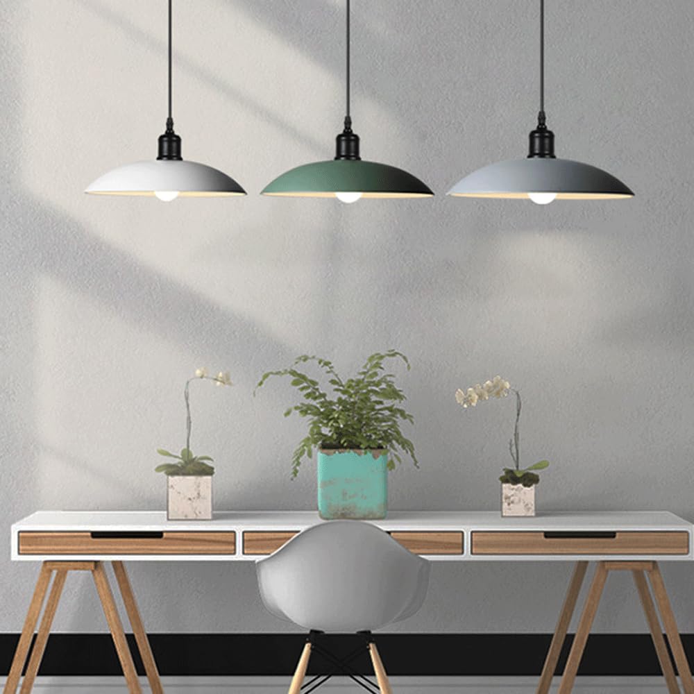 Lampade a sospensione E27 Sorgente luminosa Apparecchi di illuminazione decorativi for ristoranti in stile industriale in ferro a forma coperchio sospeso(Green)