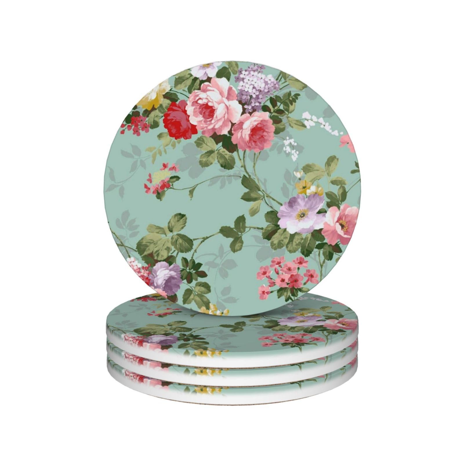 Dessous de verre en céramique rigide style floral vintage pour table basse