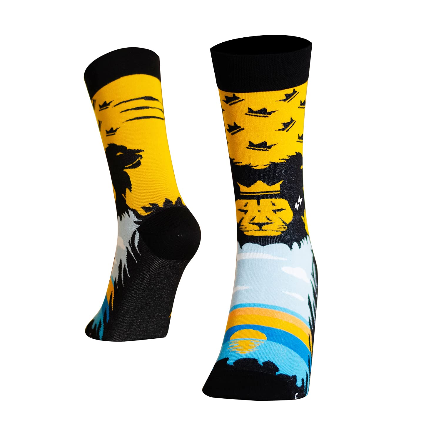 SOCK STELLAR Premium Crew length Cotton Socks for men -Lion King Edition (blue, yellow, black, orange)