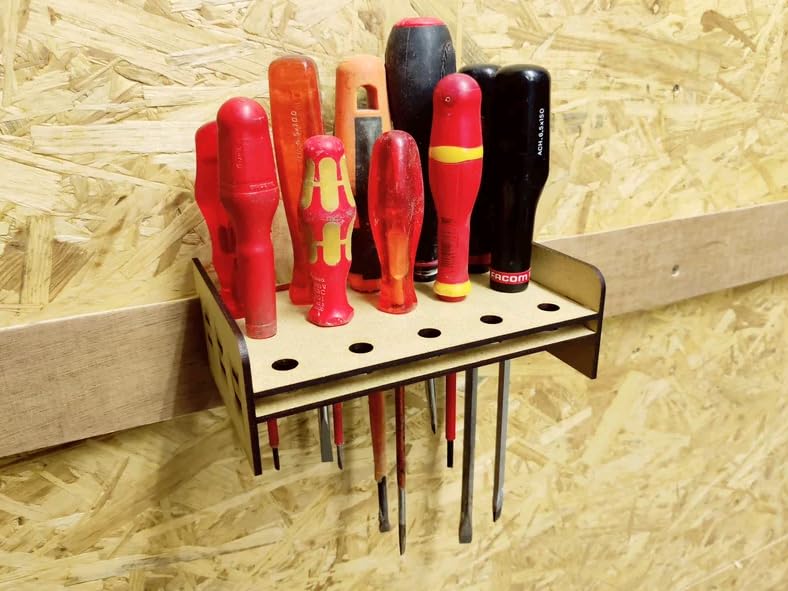 MeeCraft Wooden French Cleat Screwdriver Rack - Space-Saving Wall Storage Tools Holder, Beige, 17x11x5.5cm-image-27