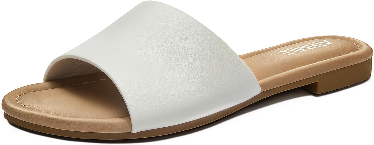 ATHMILE Womens Sandals One Band Slip-on Open Toe Flats Summer Dress Slides Sandals for Casual Party Wedding Beach