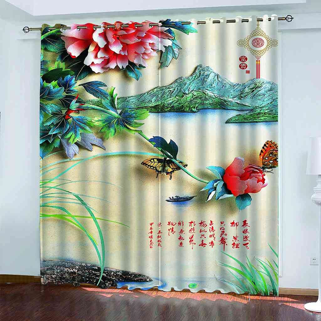 Rideaux occultants 3D paysage 200x214 cm en polyester pour chambre d'enfant et salon