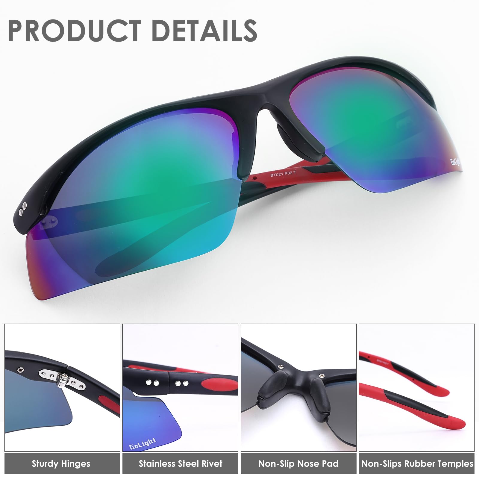 GoLight Polarized Sports Sunglasses for Men & Women – UV400 Protection, Lightweight Frame with Durable Riveted Hinges, Anti-Glare Lenses, Ideal for Running, Cycling, Driving & Fishing. (Green Revo)