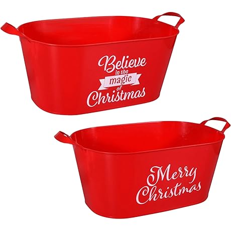 LSM Christmas Sentiment Oval Buckets, Set of 2 Christmas Coolers Decorative Party Storage