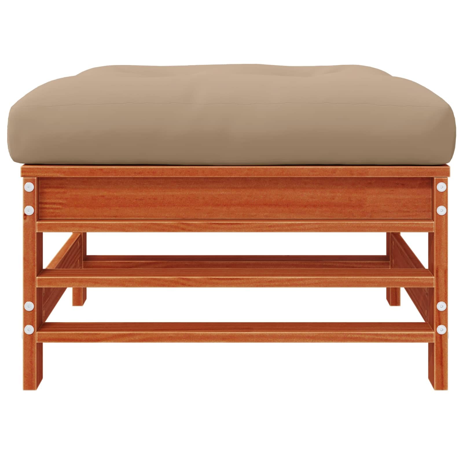 Reposapiés de jardín de madera maciza de pino con suelo de cera, resistente a la intemperie, extensión de salón exterior, cómodo cojín, ideal para terraza, balcón, jardín de invierno